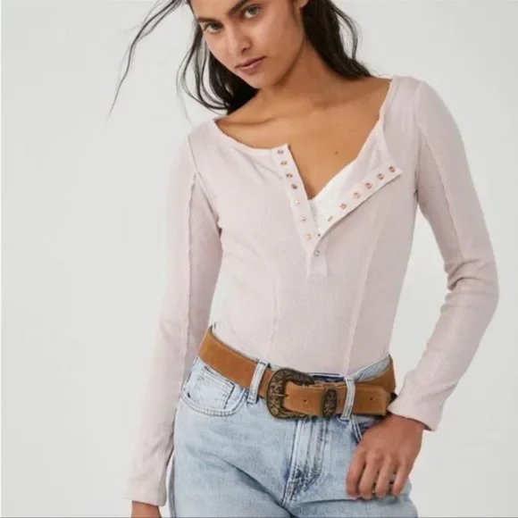 NWT Free People Sloane S Small Bodysuit Henley Top Pink Nectar Intimately Free - Picture 4 of 6